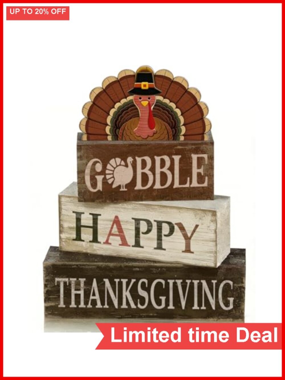 Thanksgiving Wooden Block Sign Set GOBBLE HAPPY THANKSGIVING Turkey Farmhouse